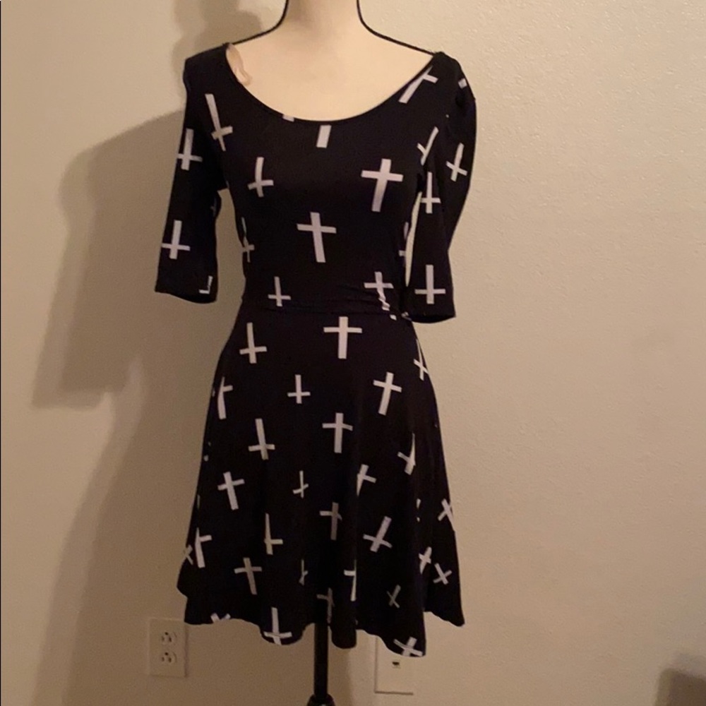 Cross printed black dress